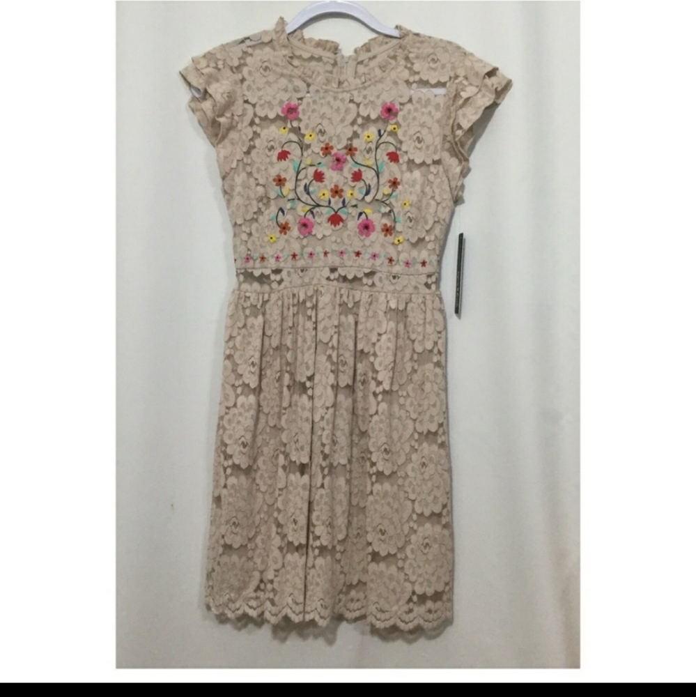 Sequin Hearts Painted Lace Floral Dress